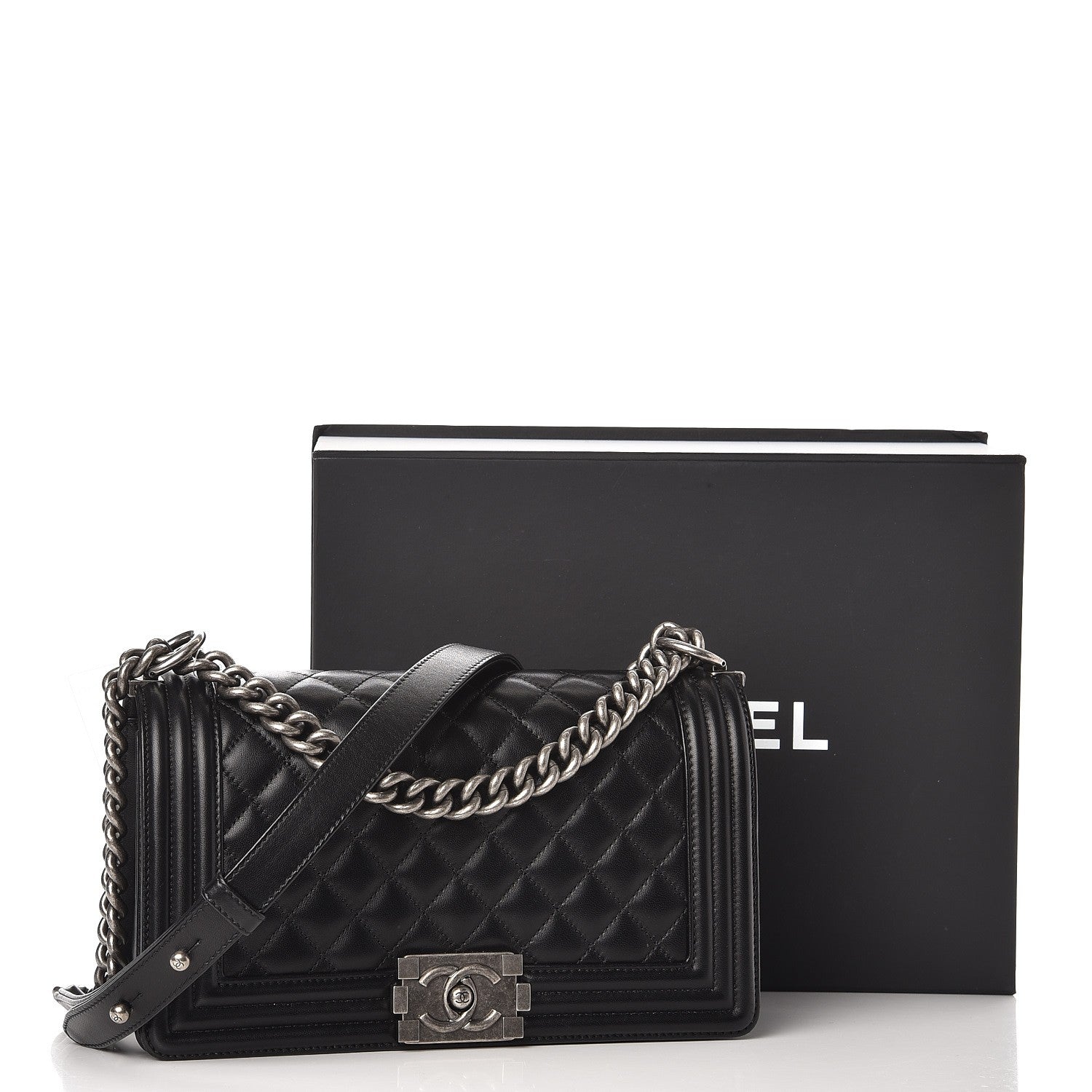 Chanel Lambskin Quilted Medium Boy Flap Black 8 of 8