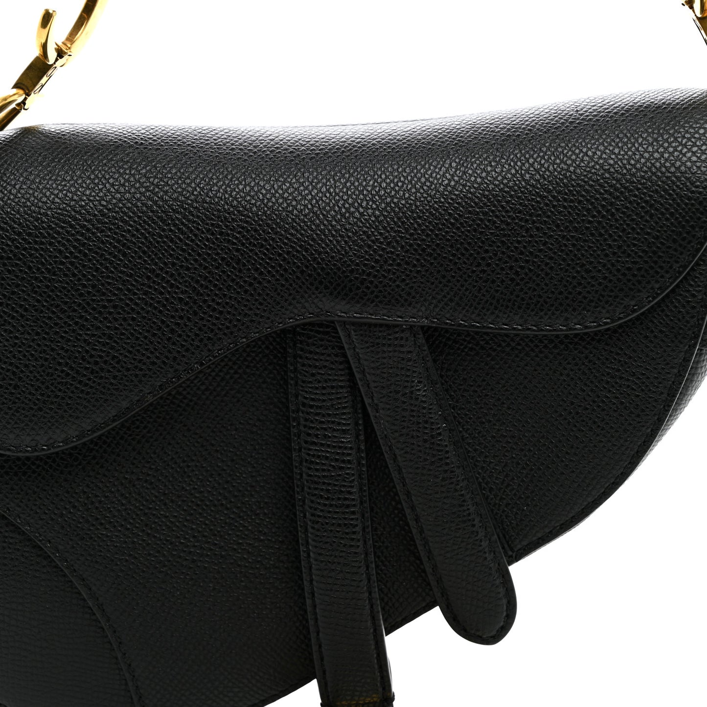 Grained Calfskin Mini Saddle Bag Black