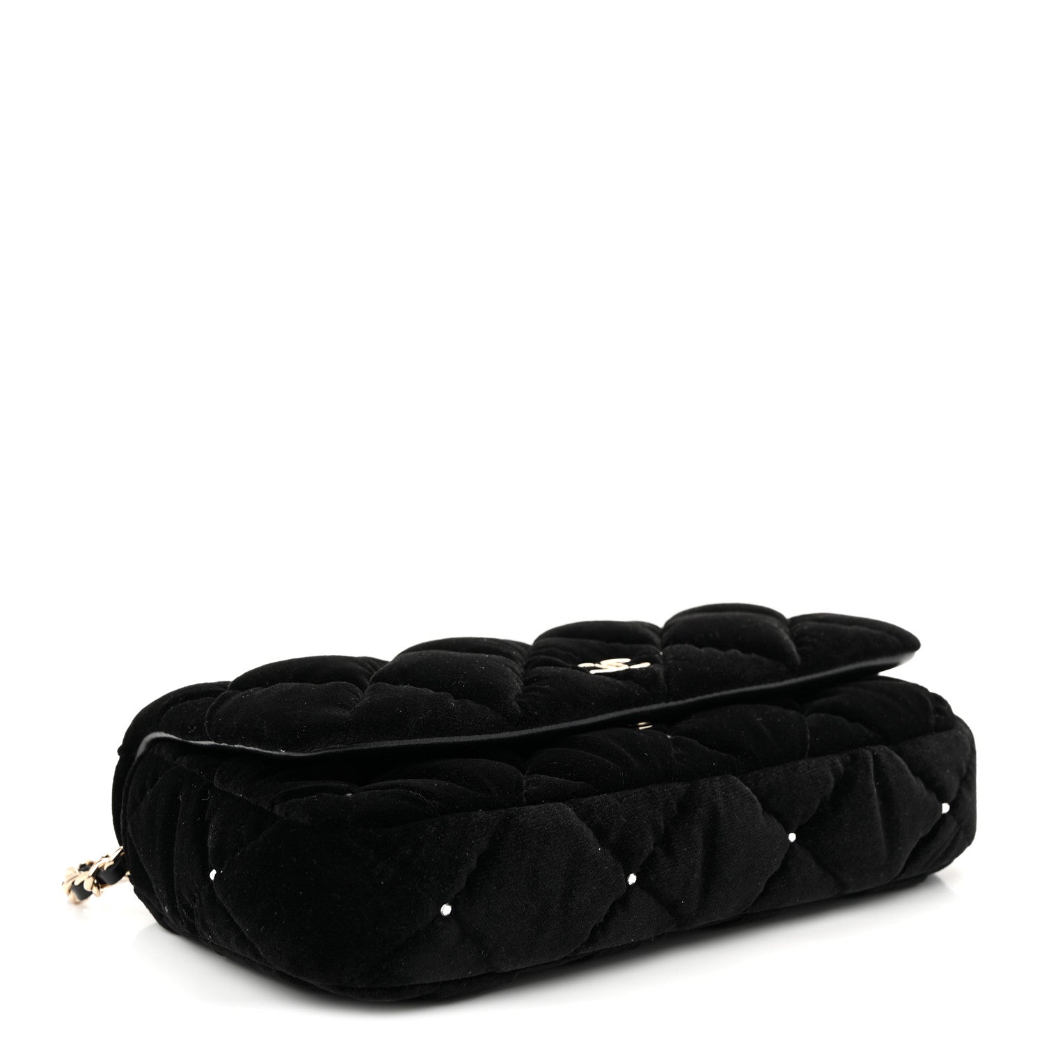 Chanel Velvet Diamanté Quilted Flap Clutch Black 4 of 11