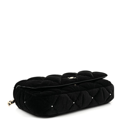 Chanel Velvet Diamanté Quilted Flap Clutch Black 4 of 11
