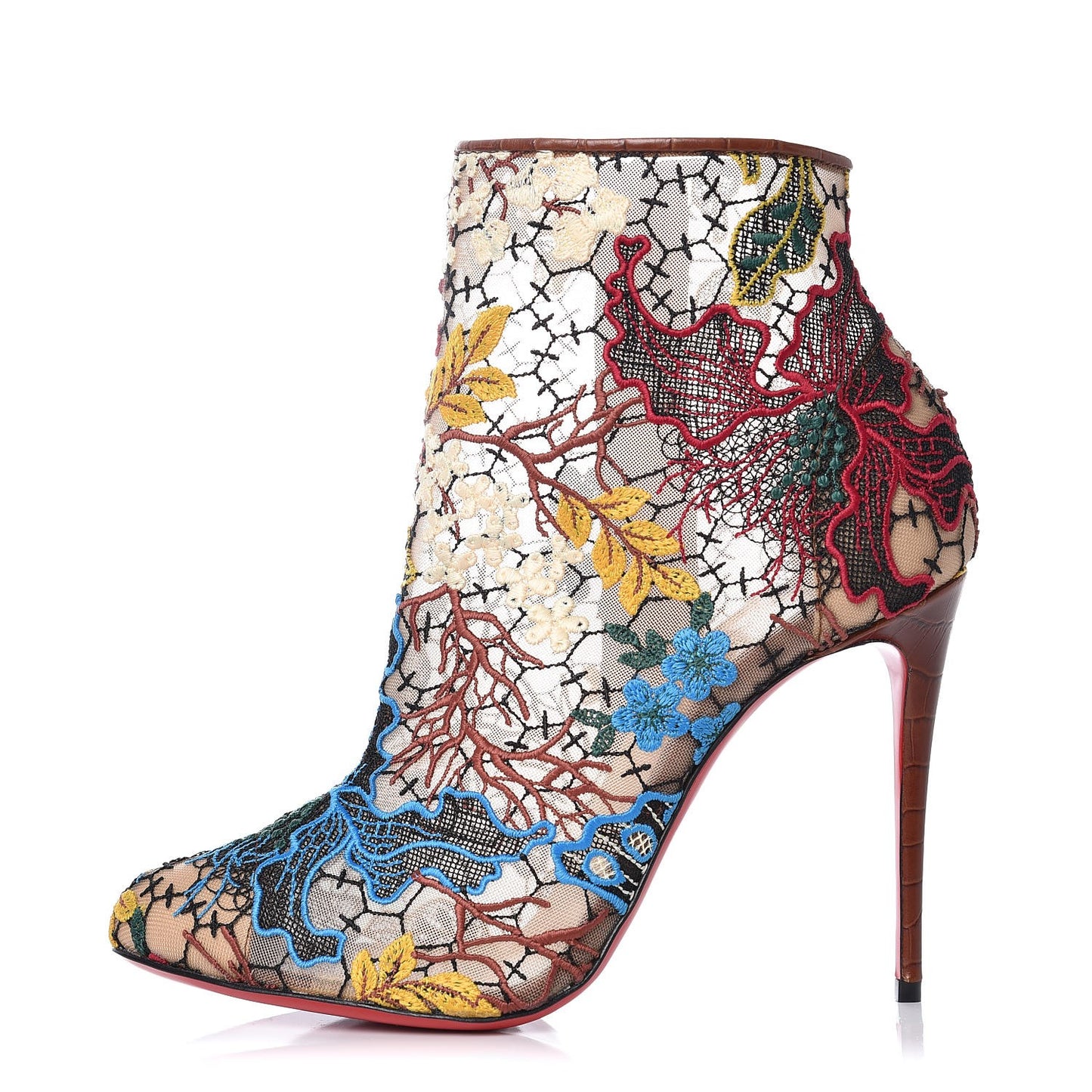 Mesh Guipure Wax Lace Calfskin Embossed Miss Tennis 100 Ankle Boots 39.5 Multicolor