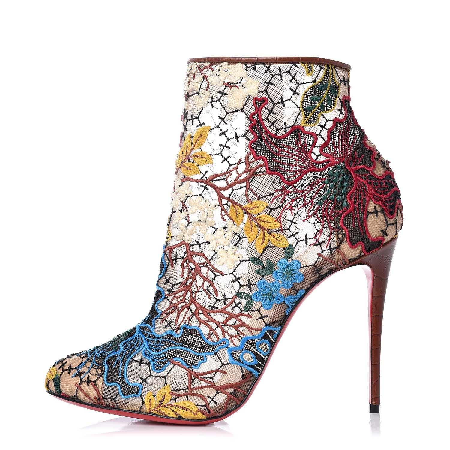 Christian Louboutin Mesh Guipure Wax Lace Calfskin Embossed Miss Tennis 100 Ankle Boots 39.5 Multicolor 1 of 9