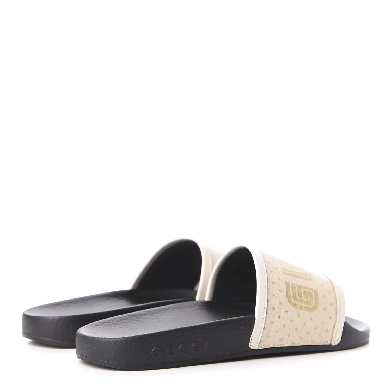 Gucci X SEGA Supreme Canvas GUCCY Stars Womens Slide Sandals 36 Mystic White Gold 4 of 11
