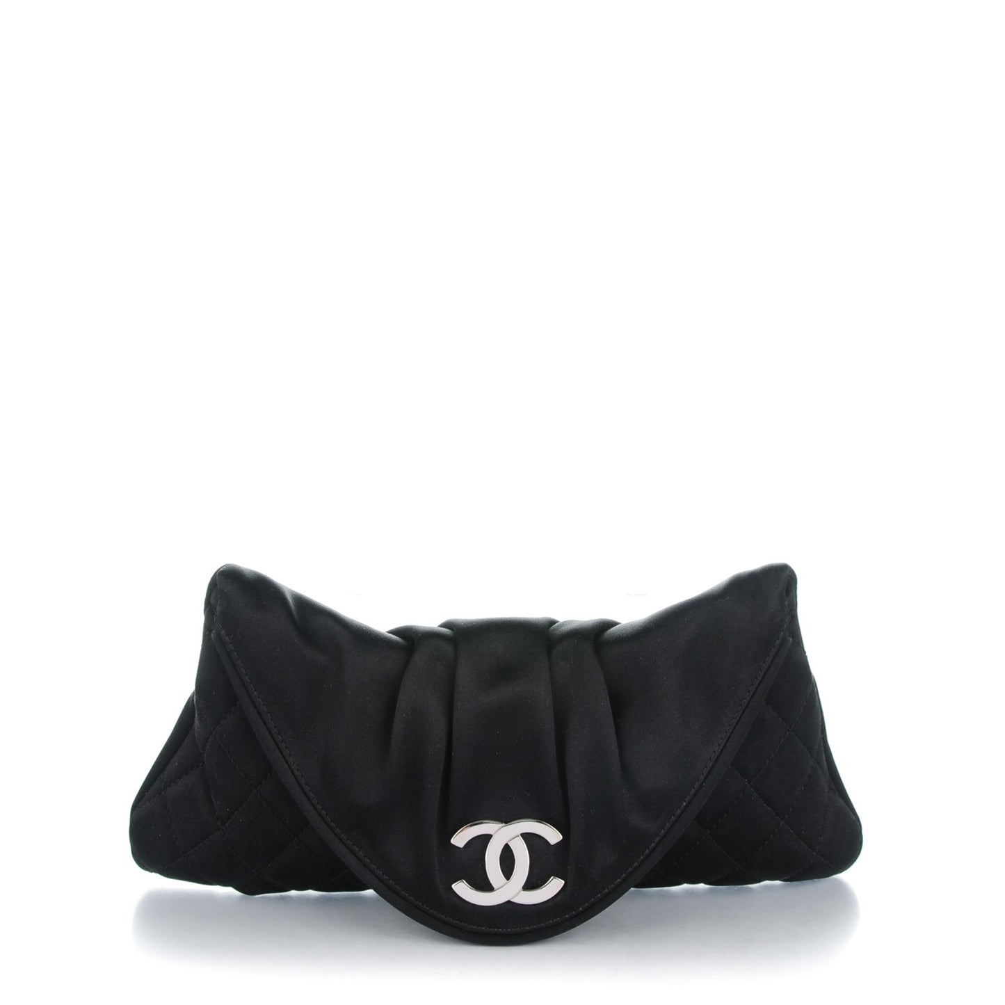 Satin Quilted Flap Clutch Black
