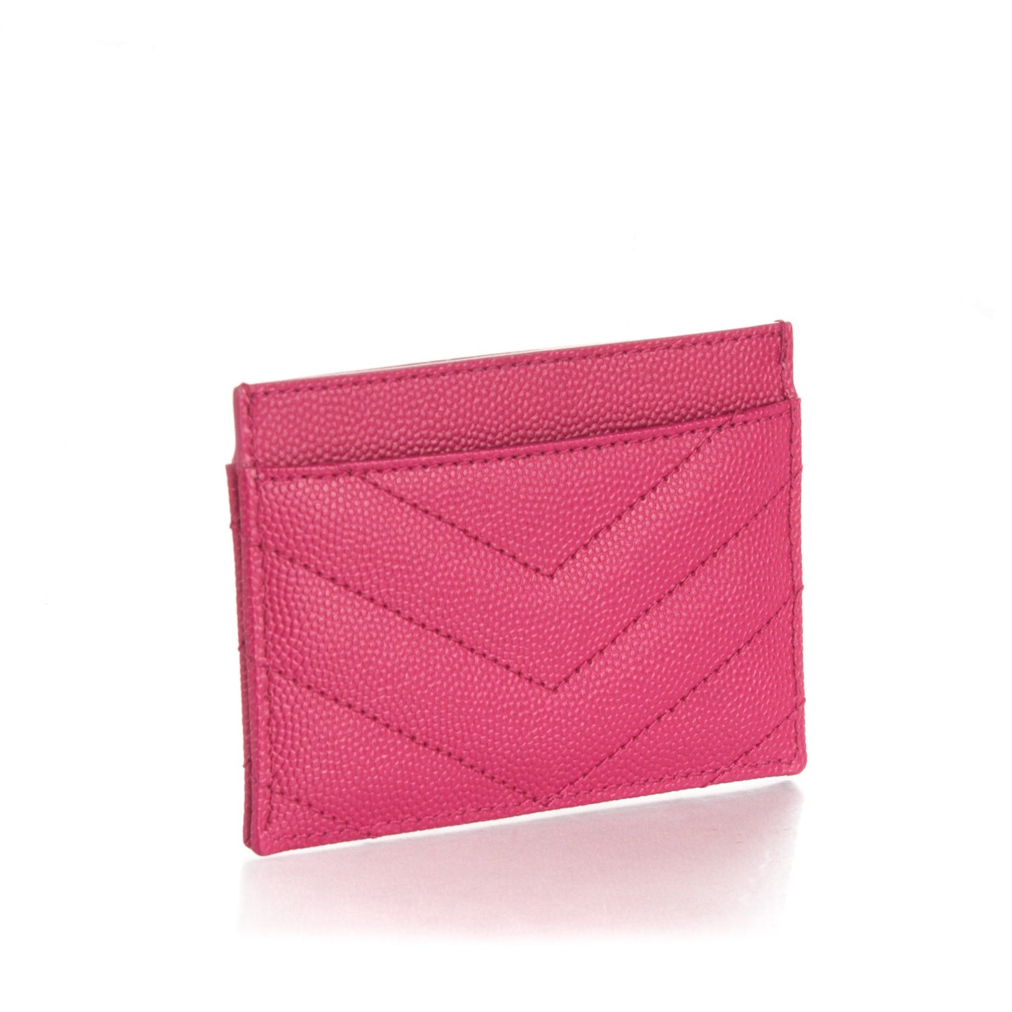 Grain De Poudre Matelasse Chevron Monogram Credit Card Case Lipstick Fuchsia