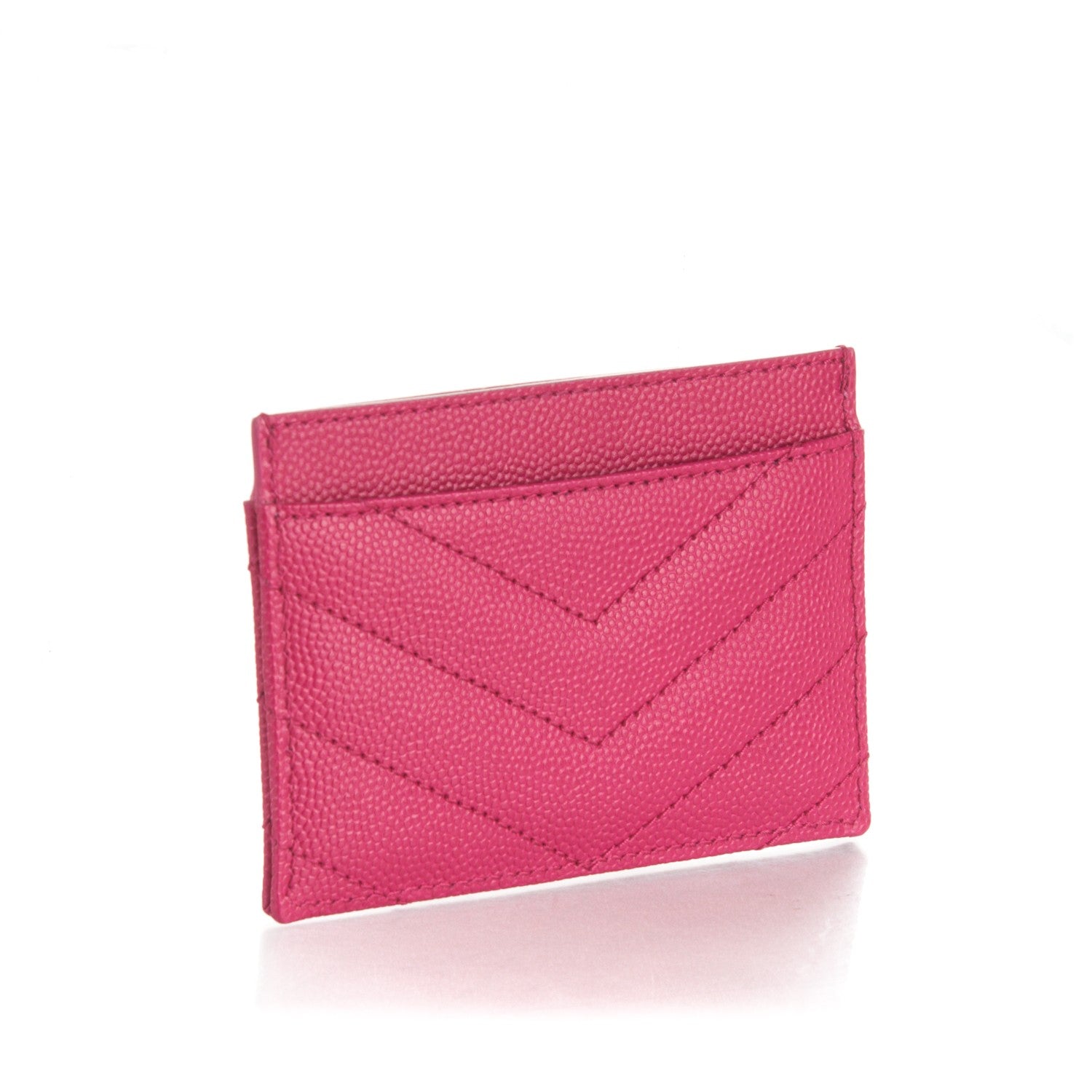 Saint Laurent Grain De Poudre Matelasse Chevron Monogram Credit Card Case Lipstick Fuchsia 3 of 7