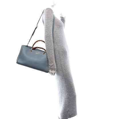Gucci Pebbled Calfskin Medium Bamboo Shopper Tote Light Blue 2 of 13