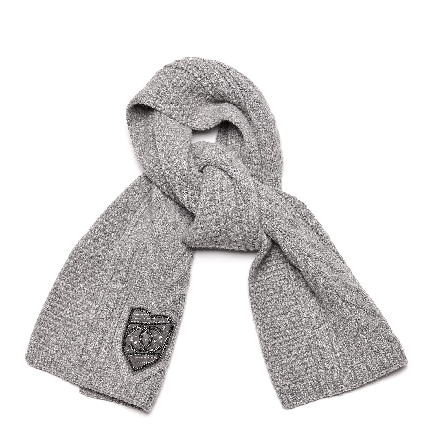 Chanel Cashmere Crystal Sequin CC Scarf Grey 1 of 9