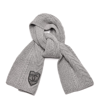 Chanel Cashmere Crystal Sequin CC Scarf Grey 1 of 9