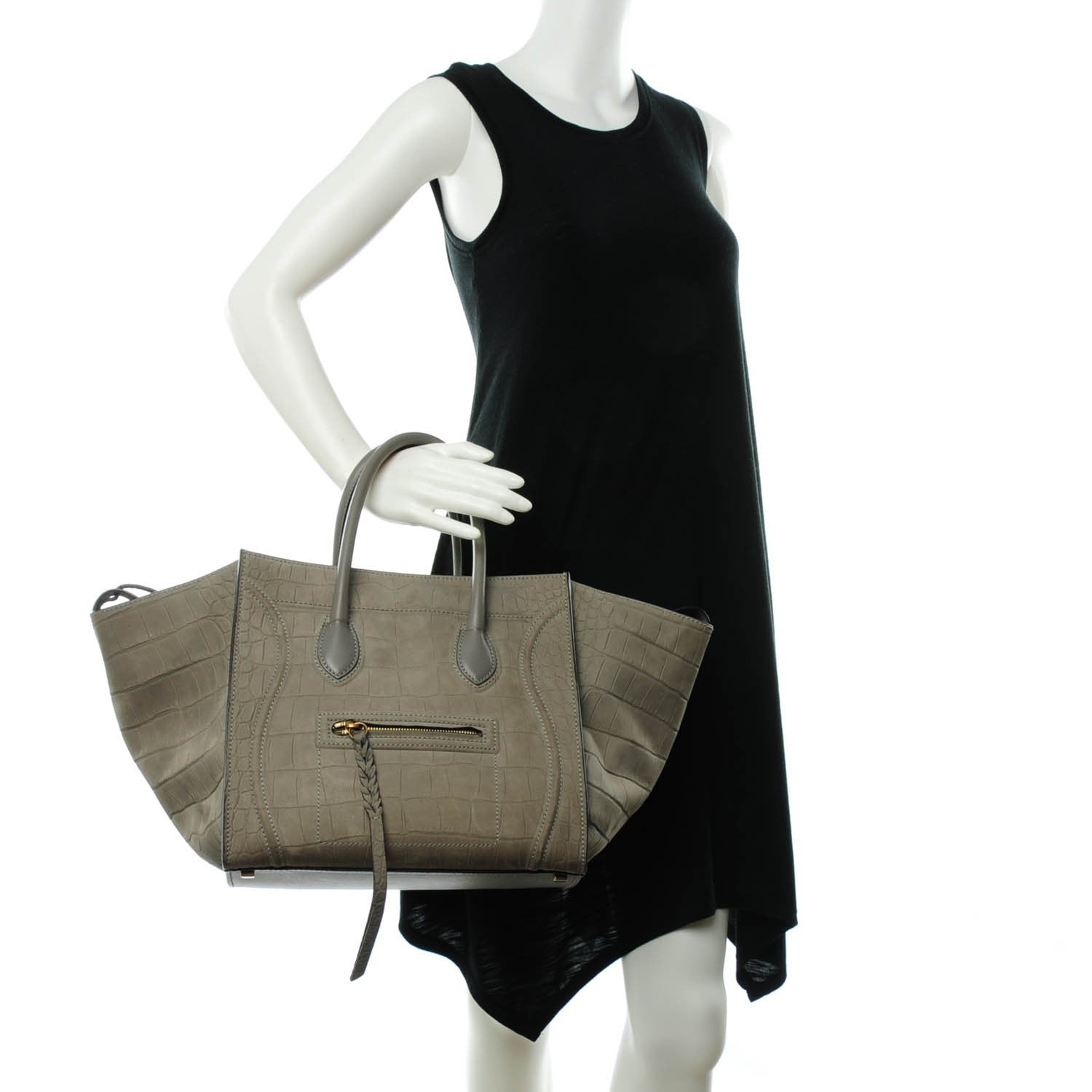 Celine Crocodile Embossed Nubuck Medium Phantom Luggage Grey 2 of 7