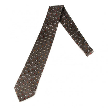 Hermes Printed Silk Mens Neck Tie Kaki Gris Fonce Rouge 1 of 4