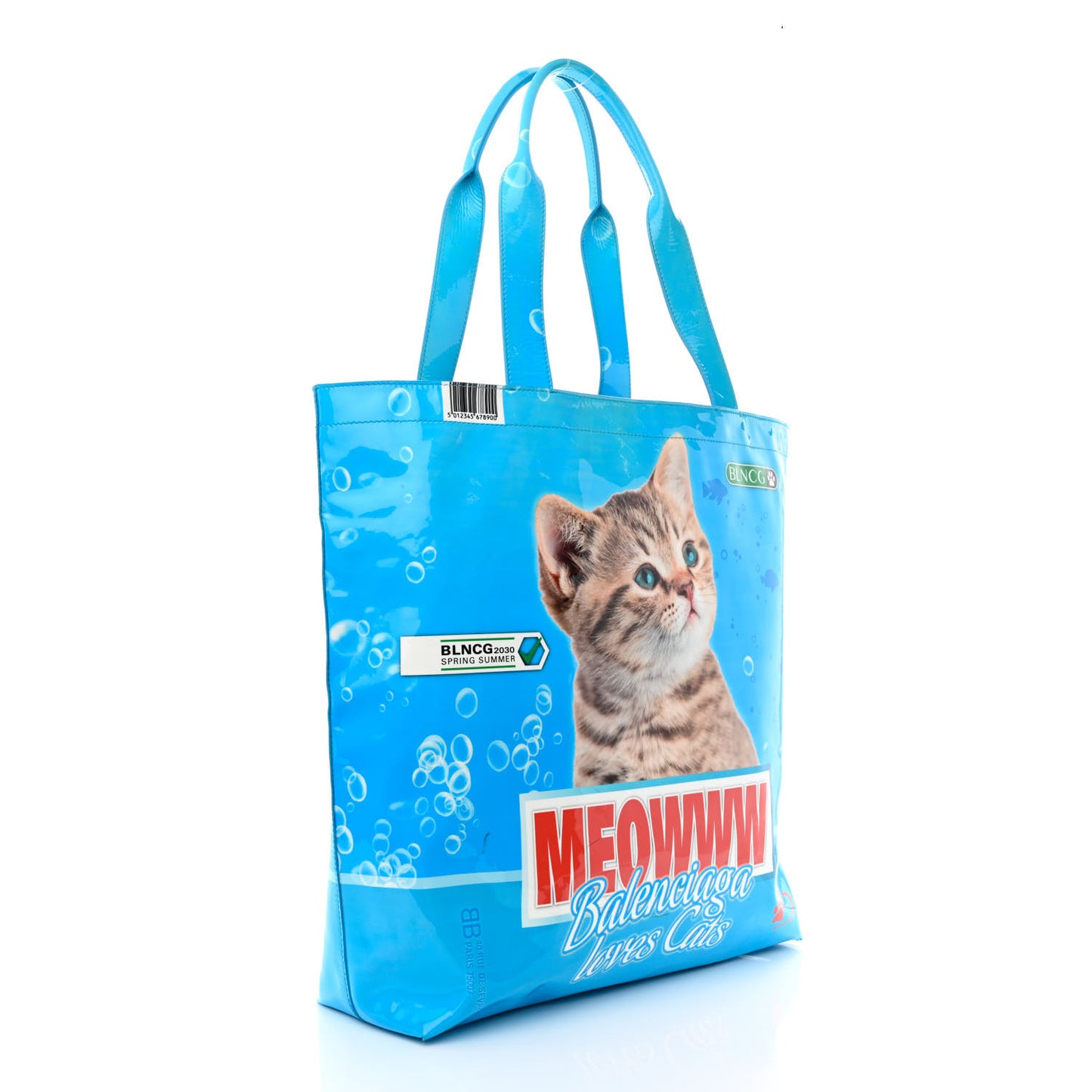 Patent Calfskin Medium I Love Pets Cat Lover Shopper Tote Blue