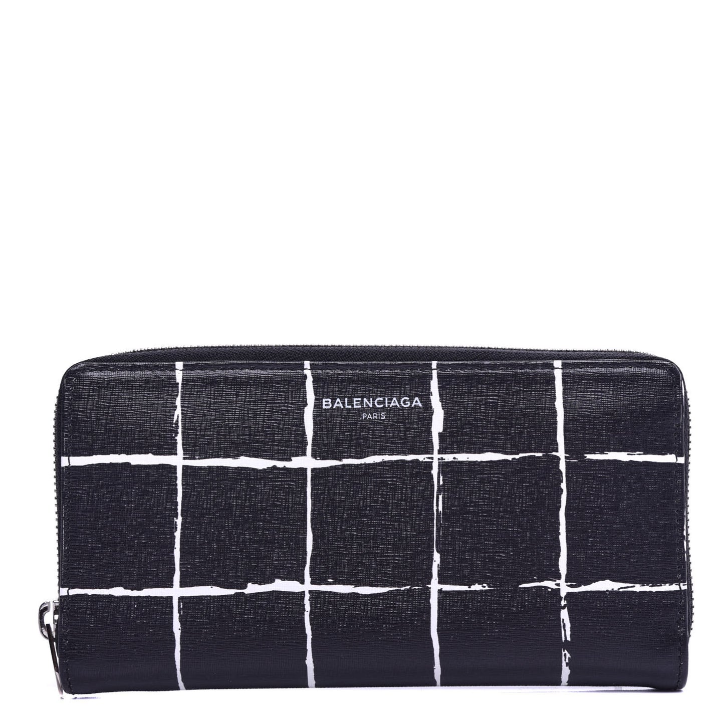 Saffiano Square Check Continental Zip Around Wallet Black White