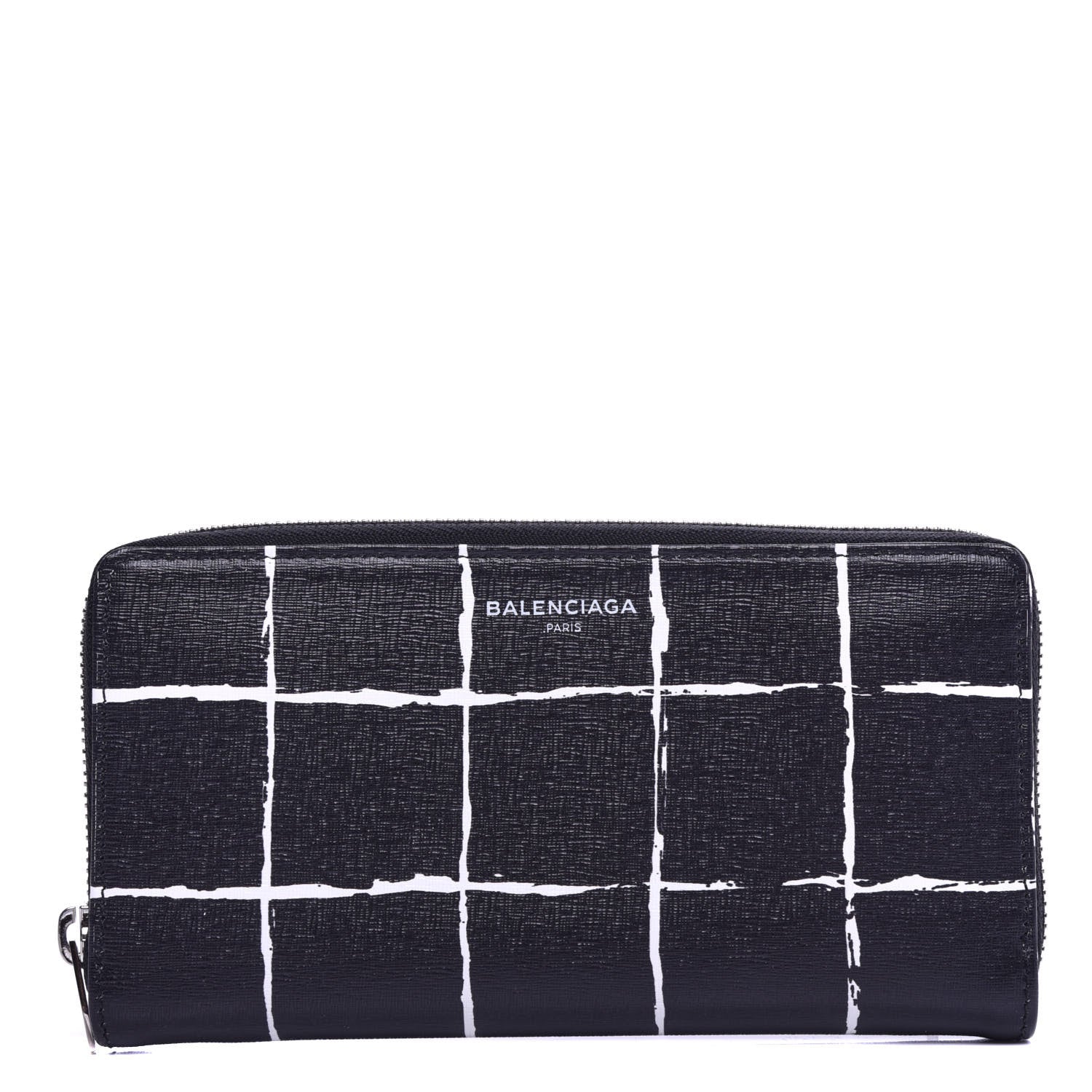 Balenciaga Saffiano Square Check Continental Zip Around Wallet Black White 1 of 6