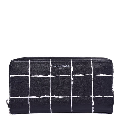 Balenciaga Saffiano Square Check Continental Zip Around Wallet Black White 1 of 6