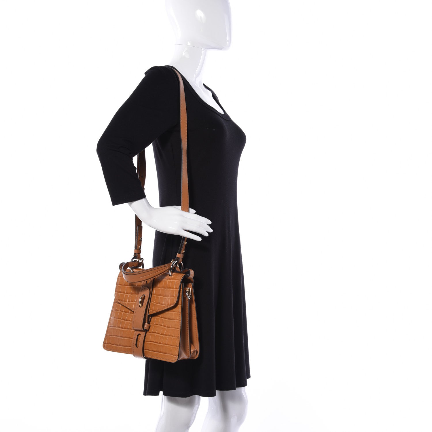 Chloe Calfskin Crocodile Embossed Small Aby Day Shoulder Bag Autumnal Brown 2 of 11