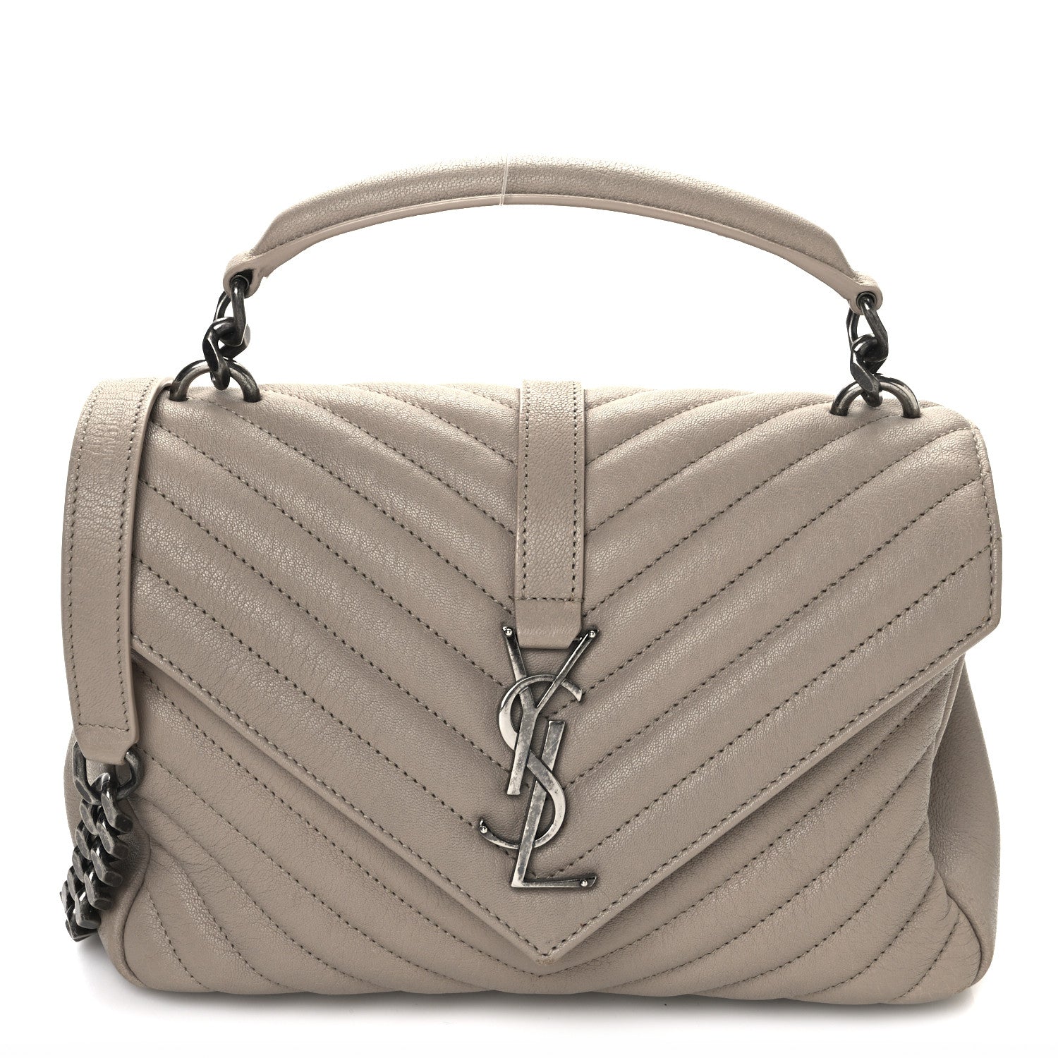 Saint Laurent Sheepskin Matelasse Chevron Monogram Medium College Bag Dark Beige 1 of 13