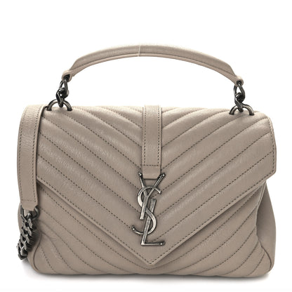 Saint Laurent Sheepskin Matelasse Chevron Monogram Medium College Bag Dark Beige 1 of 13