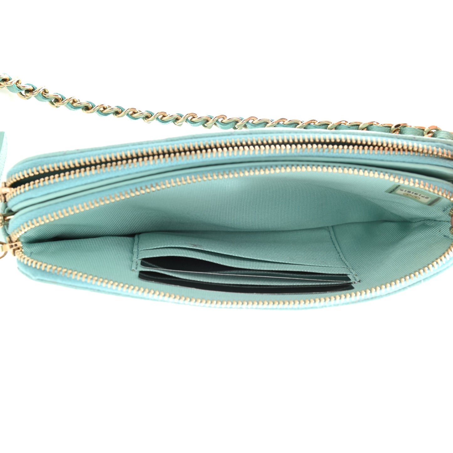 Caviar Quilted Small Clutch With Chain Light Blue