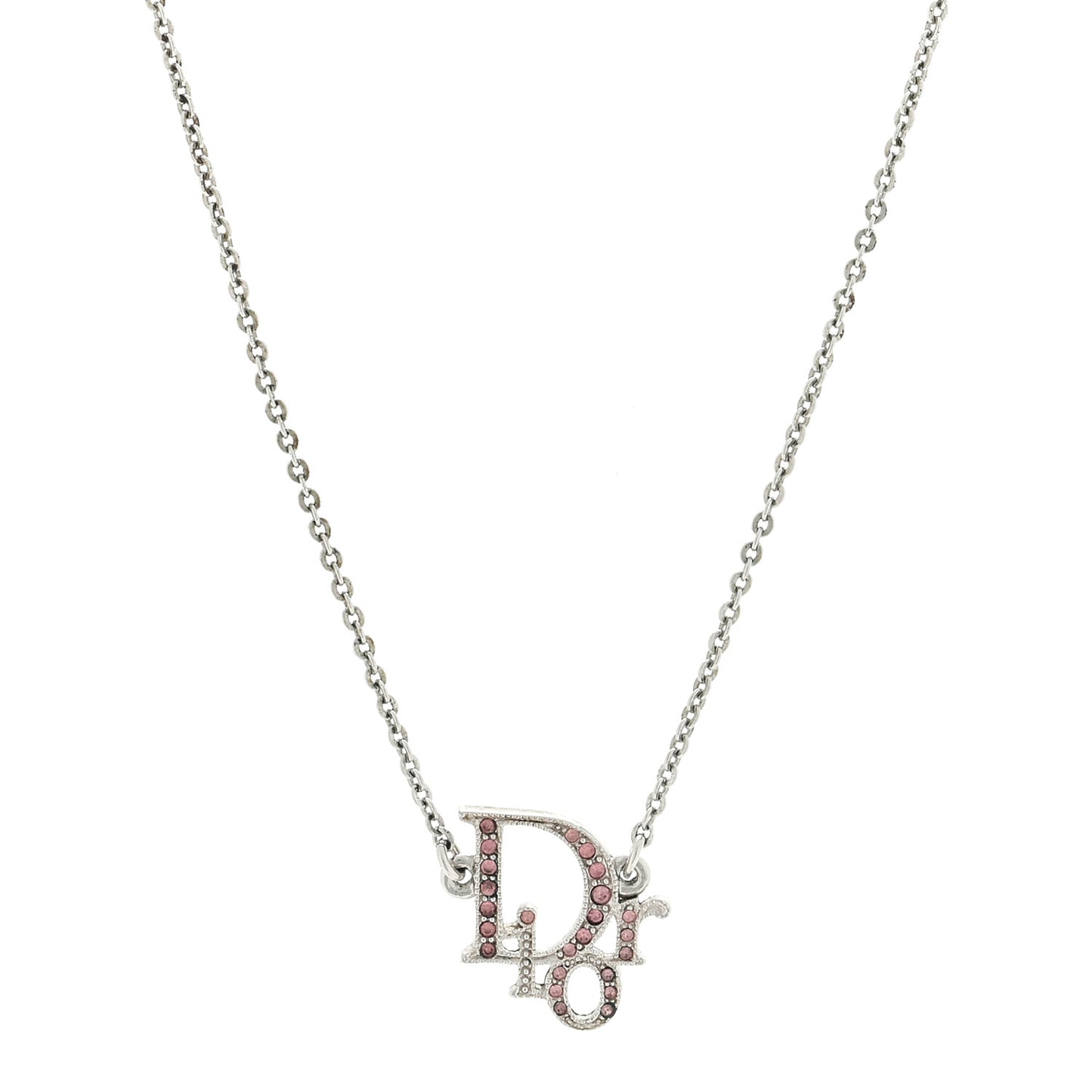 Metal Crystal Logo Choker Necklace Silver Pink