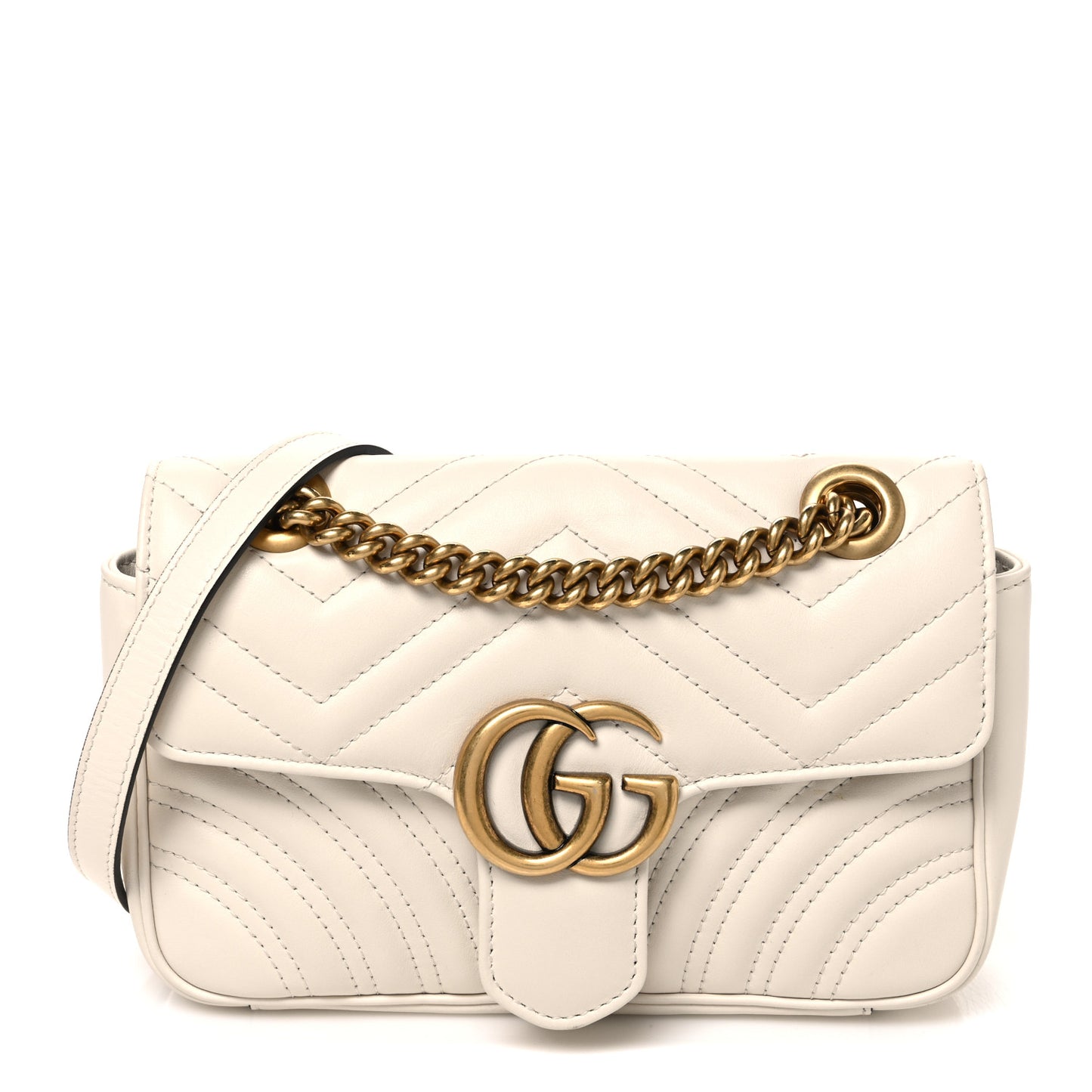 Calfskin Matelasse Mini GG Marmont Shoulder Bag White