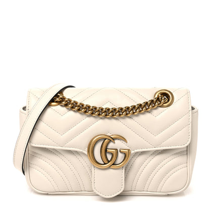 Gucci Calfskin Matelasse Mini GG Marmont Shoulder Bag White 1 of 9