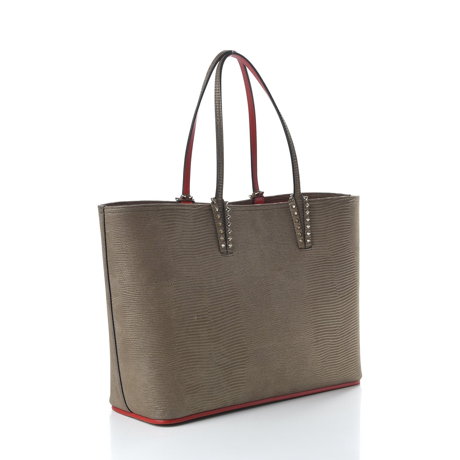 Christian Louboutin Calfskin Lizard Embossed Spikes East West Cabata Tote Brown 3 of 9
