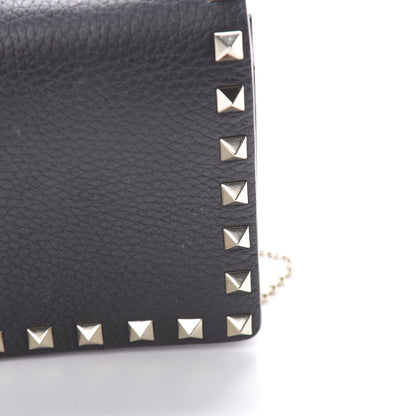 Valentino Garavani Pebbled Calfskin Rockstud Wallet on Chain Black 10 of 11