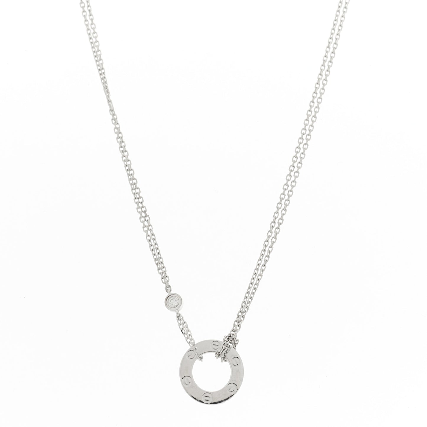 18K White Gold 2 Diamond LOVE Necklace