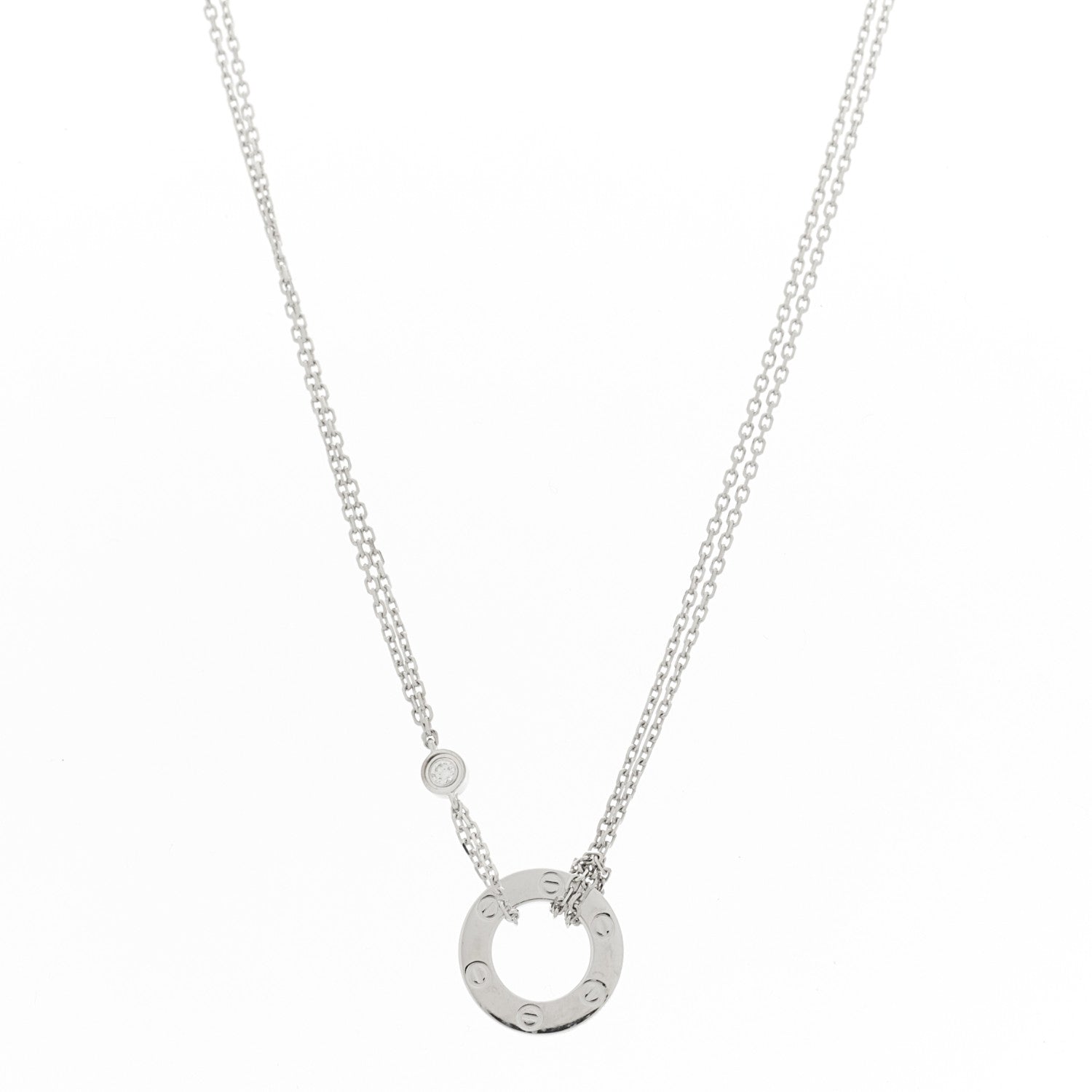 Cartier 18K White Gold 2 Diamond LOVE Necklace 1 of 6
