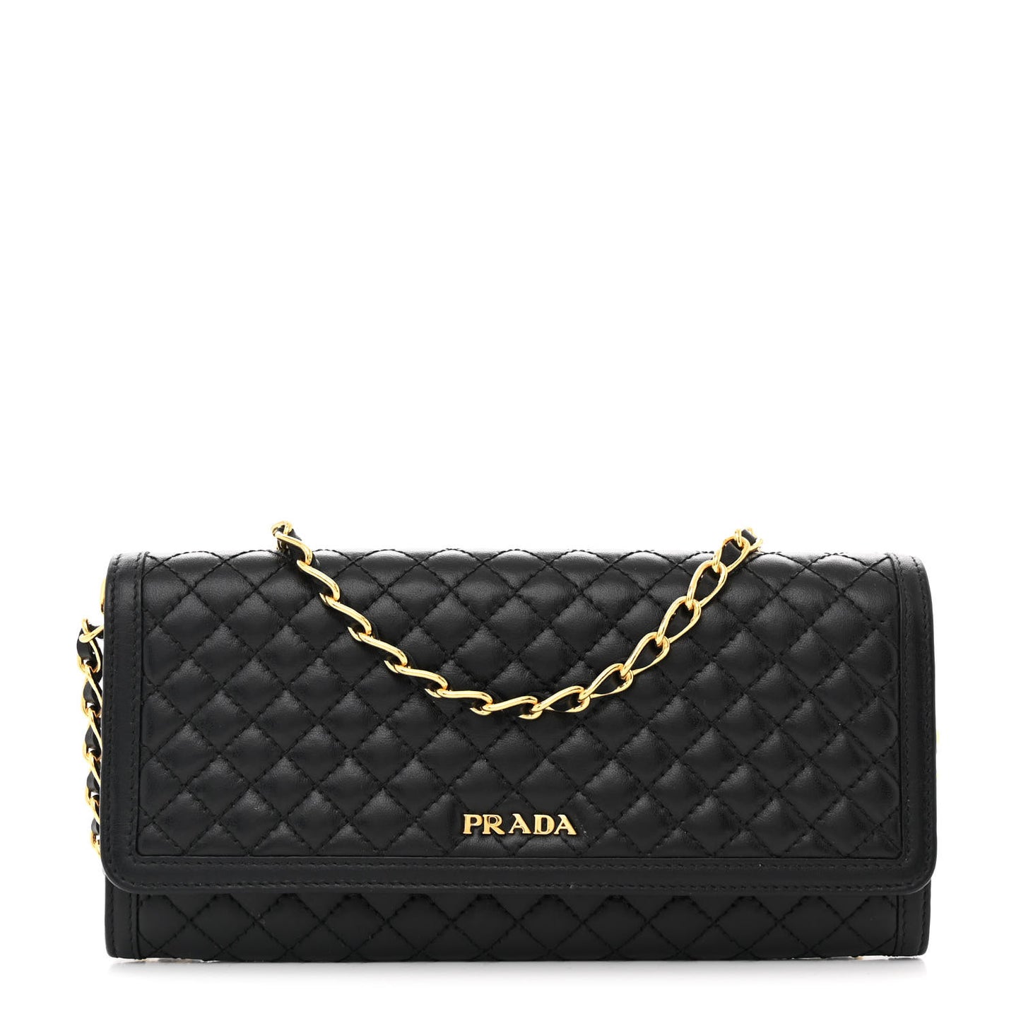 Soft Calfskin Quilted Chain Wallet Black