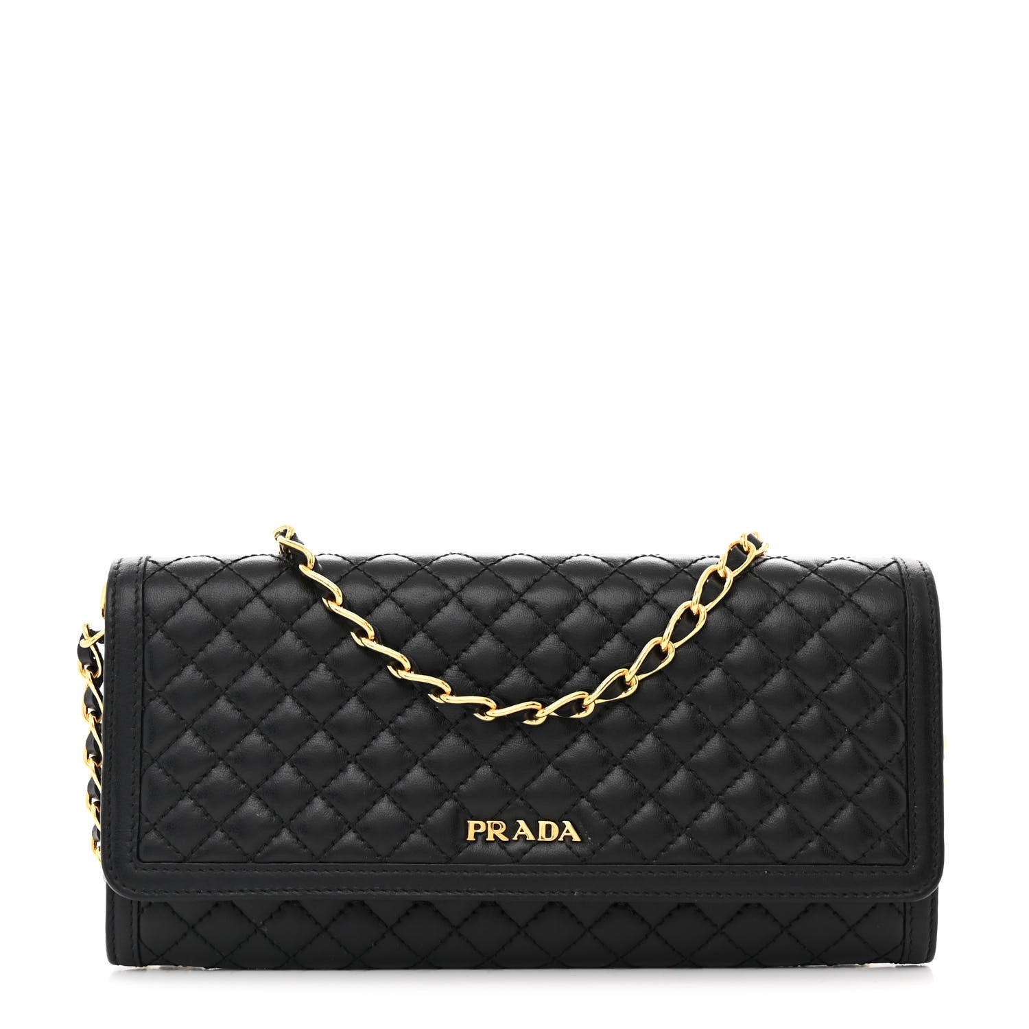 Prada Soft Calfskin Quilted Chain Wallet Black 1 of 12