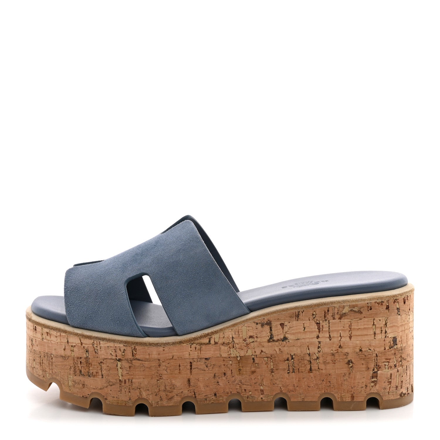 Hermes Suede Goatskin Cork Eze 30 Sandals 35 Bleu Grignon 1 of 12