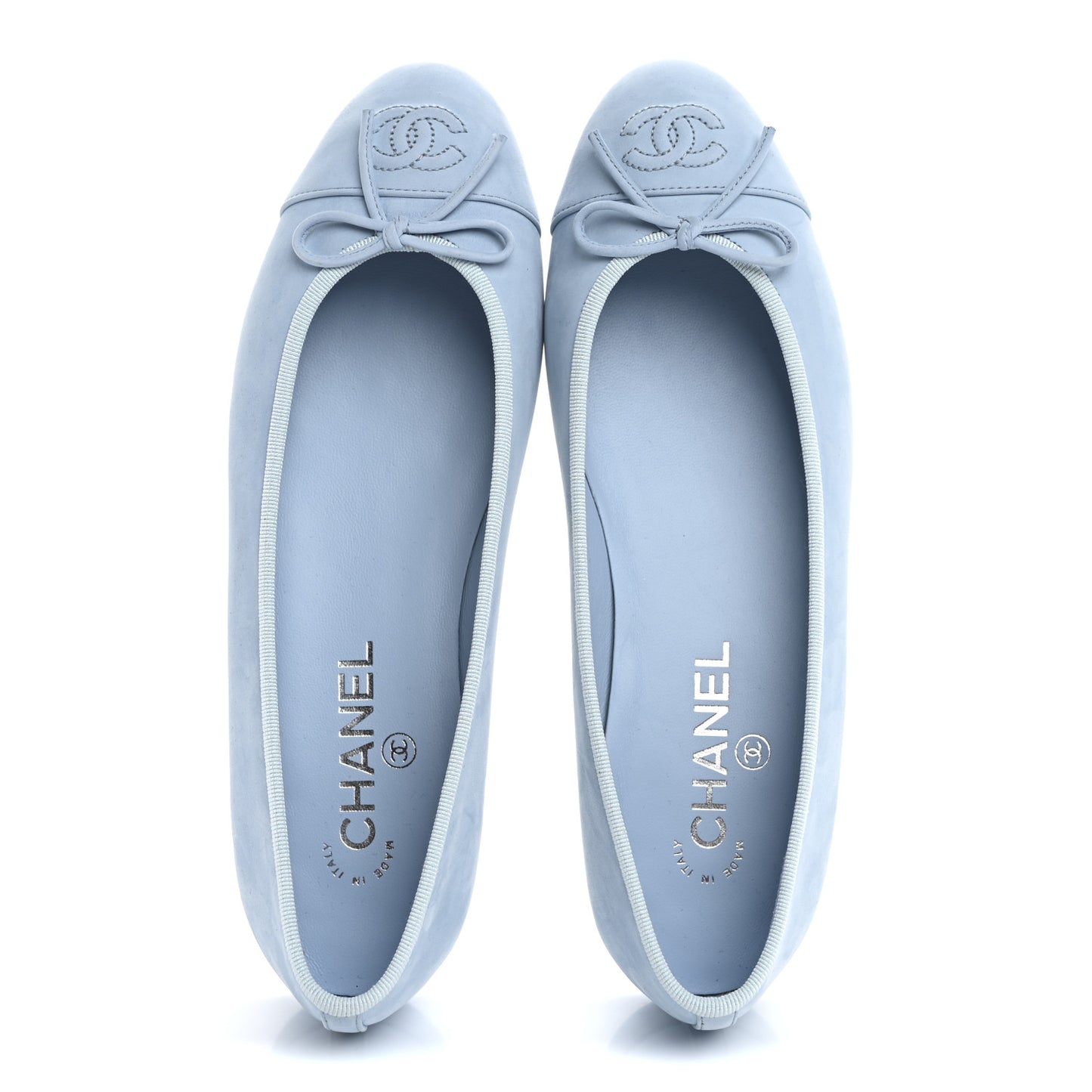 Suede Calfskin Cap Toe CC Ballerina Flats 39 Light Blue