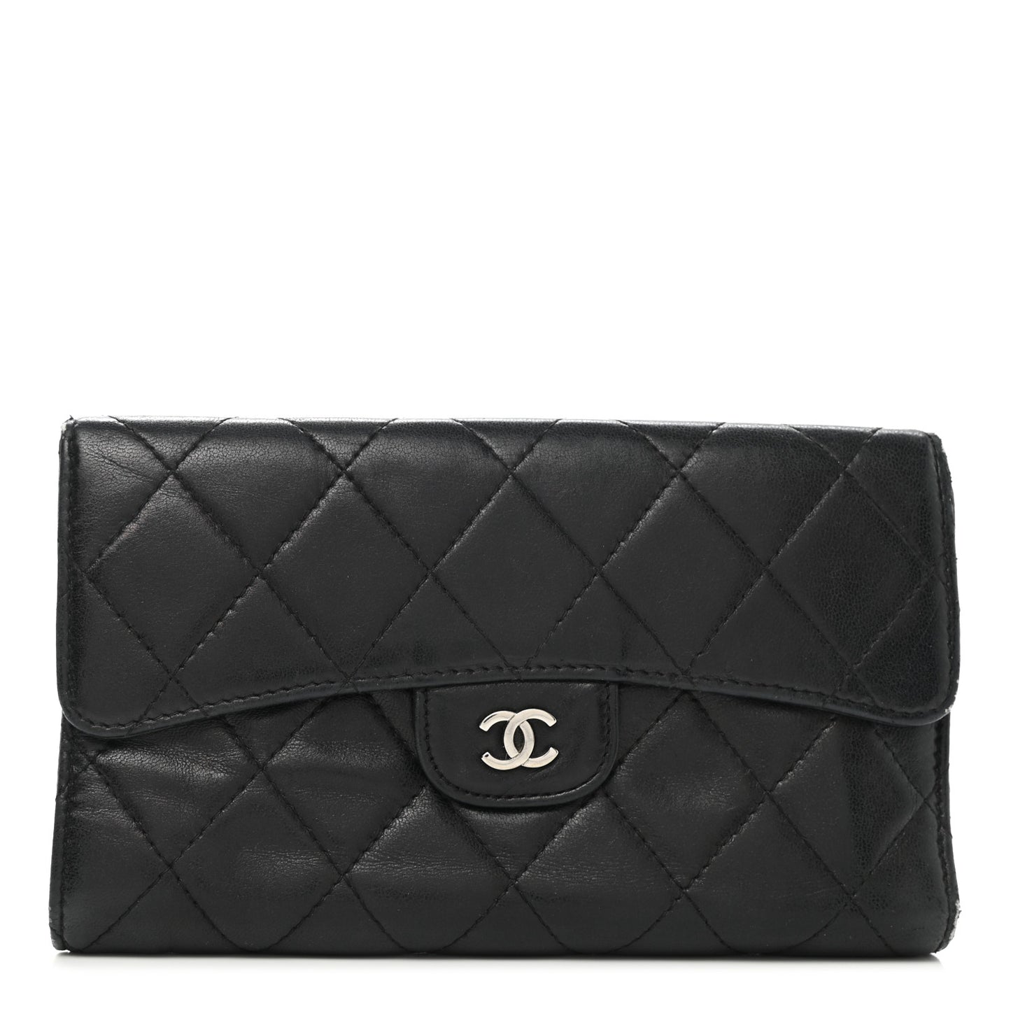 Lambskin Quilted Large Flap Wallet Black