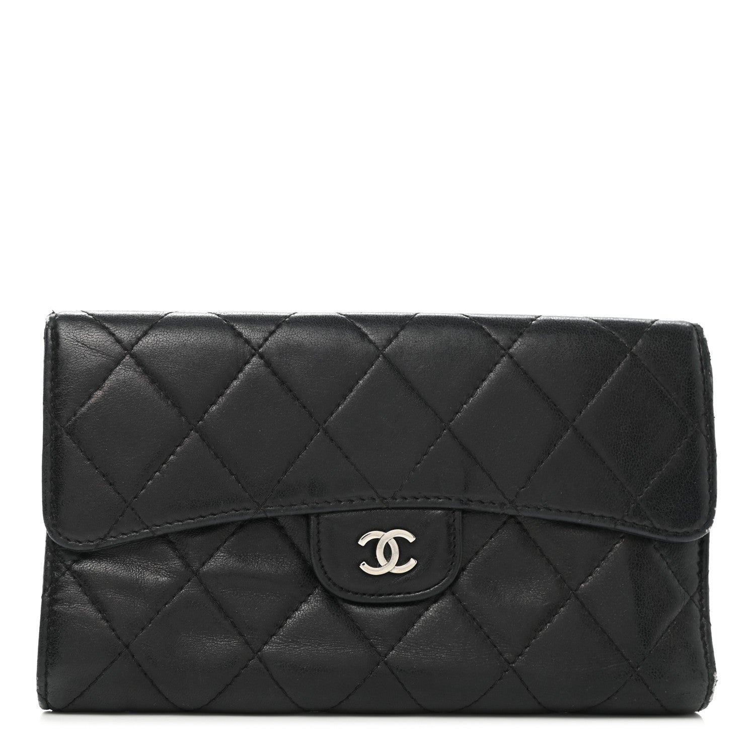 Chanel Lambskin Quilted Large Flap Wallet Black 1 of 9