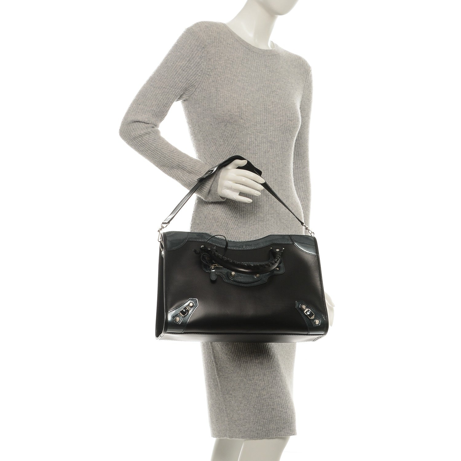 Balenciaga Smooth Calfskin Metallic Patent Giant 12 Silver Hardware City Black Gris 2 of 6