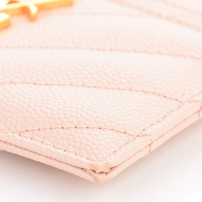 Saint Laurent Grain De Poudre Matelasse Chevron Monogram Credit Card Case Pale Pink 9 of 11