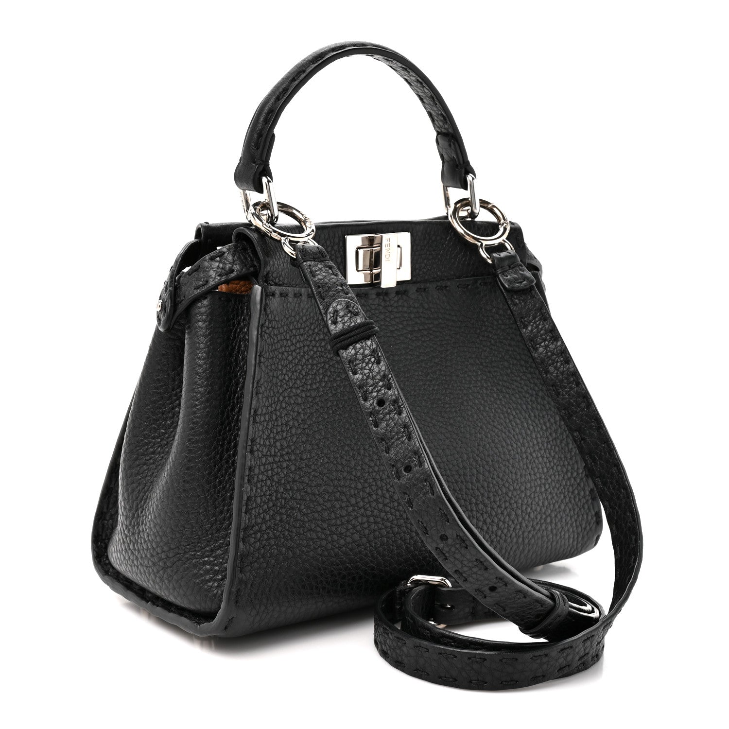 Fendi Cuoio Romano Selleria Bi-Color Mini Peekaboo Iconic Satchel Black Mou 3 of 10