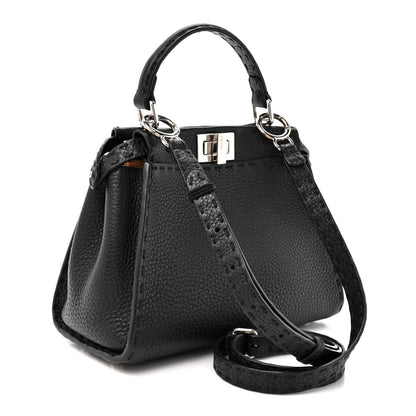 Fendi Cuoio Romano Selleria Bi-Color Mini Peekaboo Iconic Satchel Black Mou 3 of 10