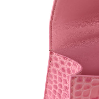 Balenciaga Shiny Calfskin Crocodile Embossed Hourglass Top Handle Bag XS Sweet Pink 12 of 13