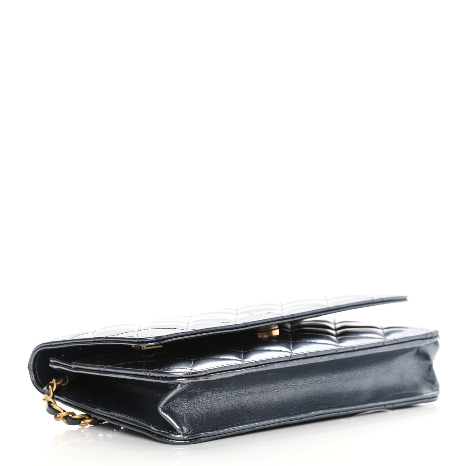 Chanel Metallic Lambskin Wallet On Chain WOC Blue 4 of 14