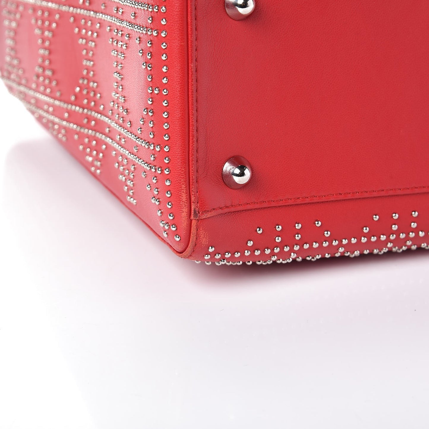 Lambskin Cannage Studded Large Lady Dior Red