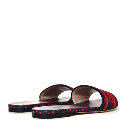 Christian Dior Canvas Pop Heart I Love Paris Embroidered Dway Flat Slide Sandals 38 Deep Blue Red 6 of 12