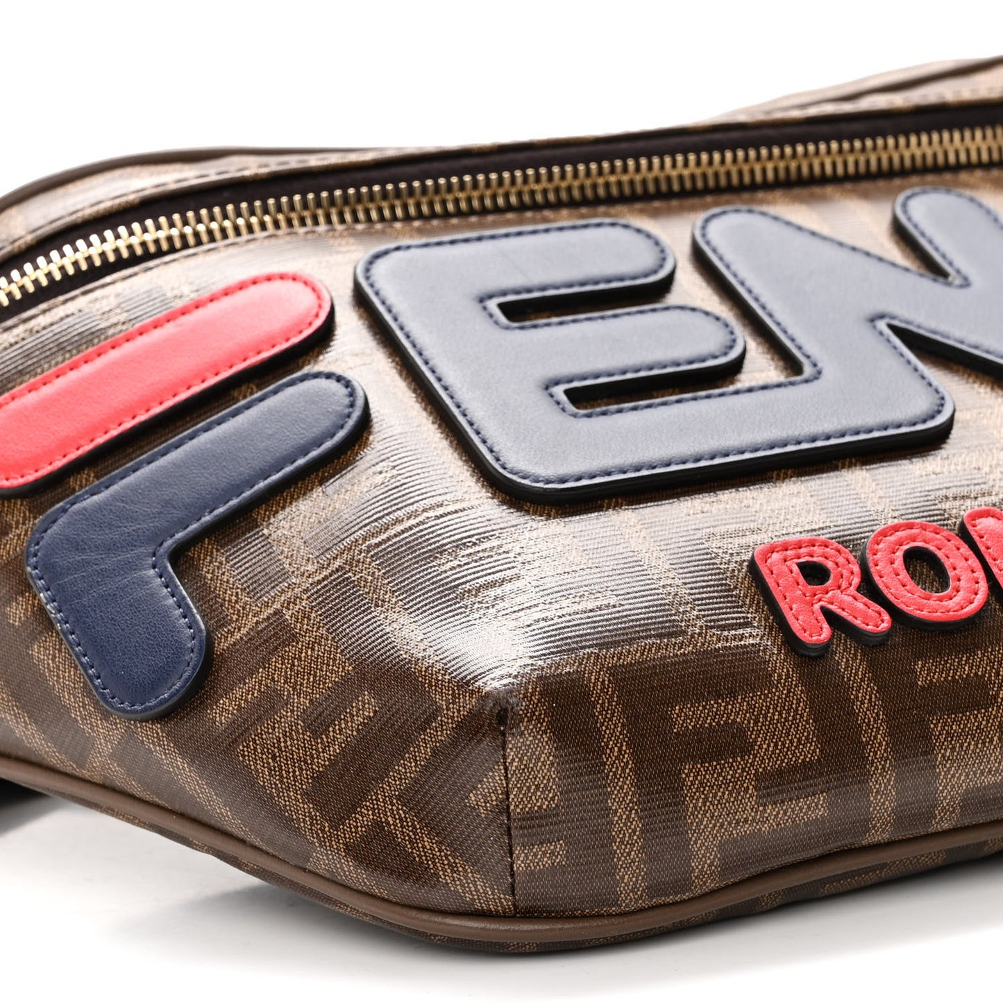 X FILA Glazed Fabric Vitello Century FF 1974 Mania Belt Bag Mogano Panna Blueberry