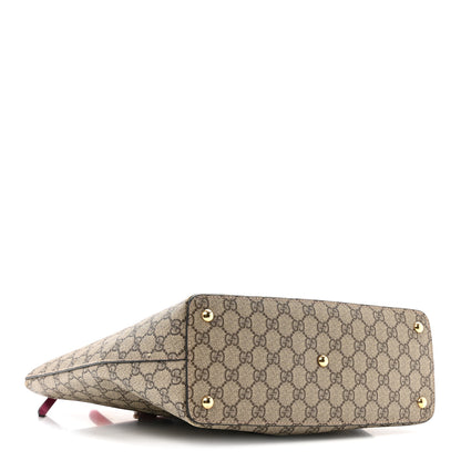 Gucci GG Supreme Monogram Medium Zippered Bucket Tote Beige Hibiscus Red New Rosette 4 of 14