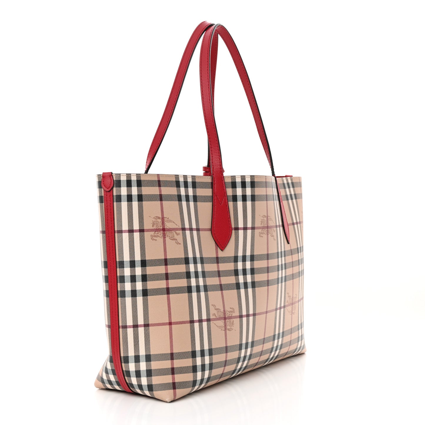 Grainy Calfskin Haymarket Check Medium Reversible Tote Red