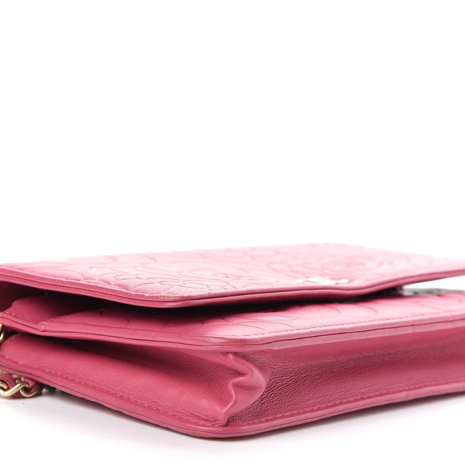 Chanel Lambskin Camellia Embossed Wallet On Chain WOC Pink 9 of 10