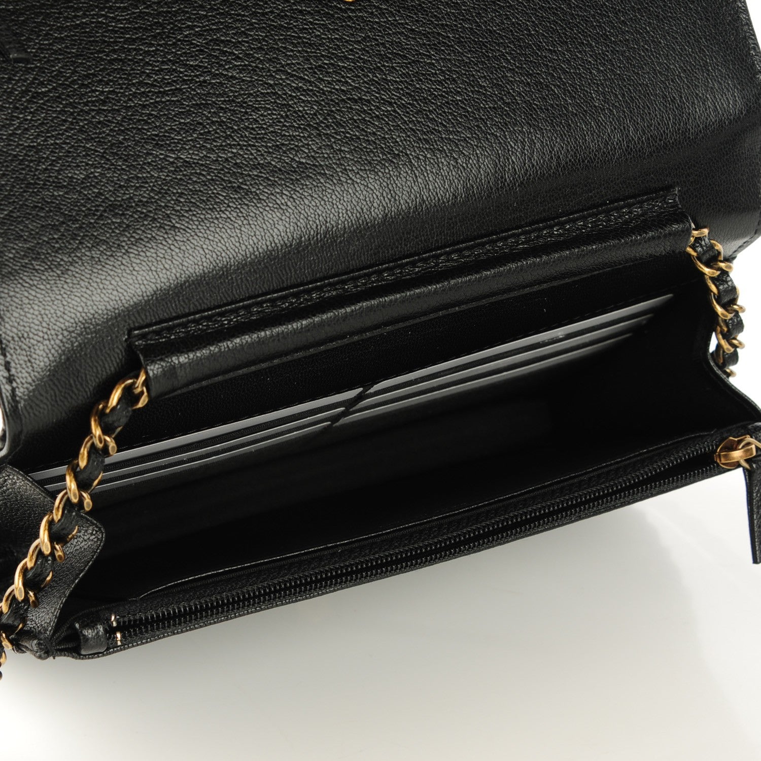 Chanel Goatskin Diagonal Quilted Wallet On Chain WOC Black 5 of 8