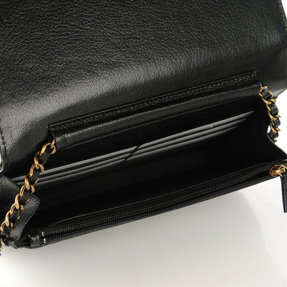 Chanel Goatskin Diagonal Quilted Wallet On Chain WOC Black 5 of 8